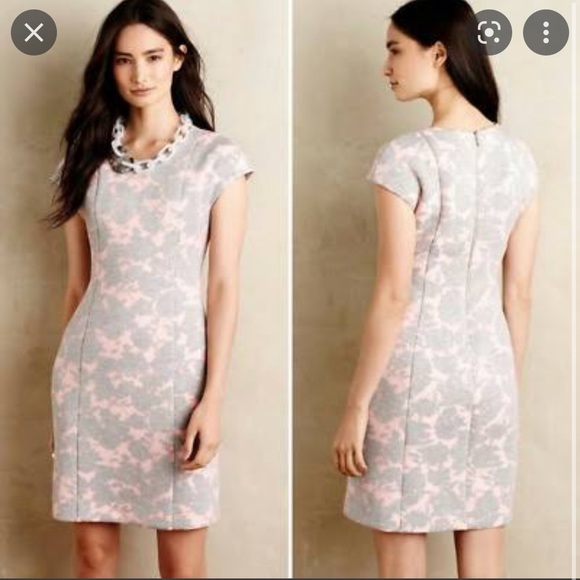 Anthropologie Dresses & Skirts - Anthropologie Mignon Doo Pink Neoprene Dress with Floral Grey Marled overlay